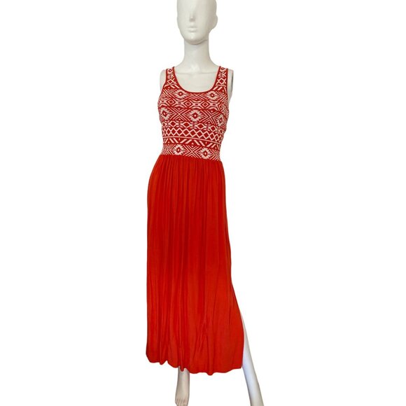 Skies Are Blue Women's Orange Southwestern Motif Maxi Dress Size S - Picture 1 of 5
